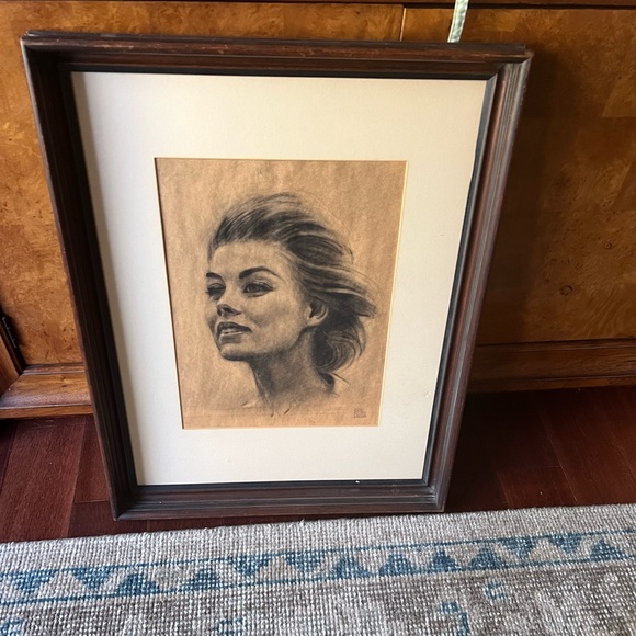 Chic Vintage Female Portrait Drawing 11 x17 Gallery Styling Perfect